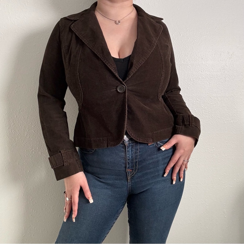 LOFT Vintage Y2K 2000’s Dark Brown Corduroy Ribbed Fall Petite Blazer Jacket